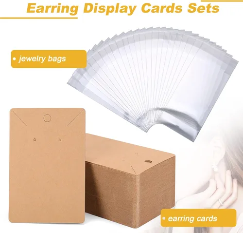 Vista 7 de 400 tarjetas de pendientes y 50 bolsas de embalaje para aretes y collares y embalaje de joyas