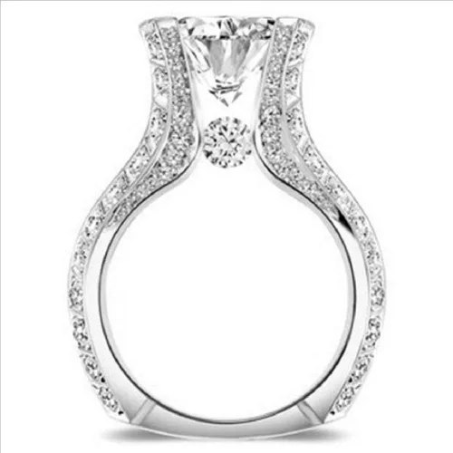 Vista 2 de Anillo de plata de ley 925 para mujer, topacio blanco, circonita cúbica, diamante, elegante, eternidad, compromiso, boda, talla 6-10