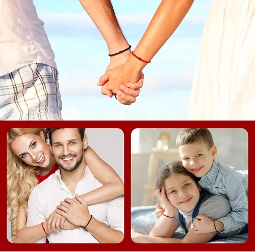 Vista 5 de 10 pulseras a juego para parejas, nudos, rojo, negro, pulsera de cuerda del destino de larga distancia, regalo de buena suerte para novia, novio