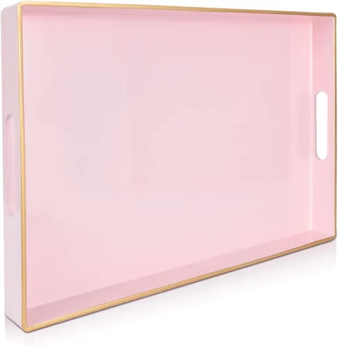 Vista 9 de Gifturbo - Bandeja de servir negra, bandejas de servir decorativas de mármol con asas, bandejas rectangulares de plástico para mesa de café otomanas