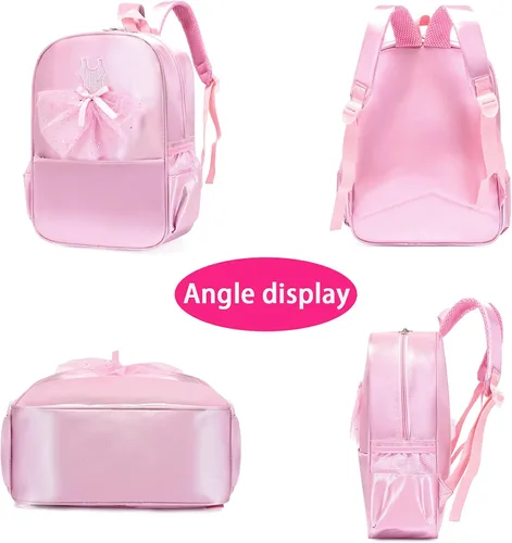 Vista 5 de Mochila de nailon para niñas, bolsa de almacenamiento de ballet rosa, decoración de lentejuelas, bolsa de escuela para niños, Rosado, Fresco y dulce