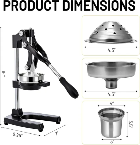 Vista 3 de Exprimidor de Hierro Fundido con Palanca Manual para Frutas Cítricas, Granadas, Pomelo, Exprimidor de Hierro Fundido Resistente, Exprimidor de Limón