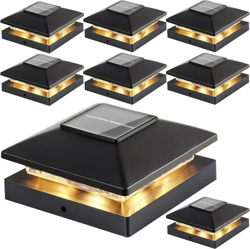 Vista 19 de Luces solares para punta de poste al aire libre 16 unidades, negras, impermeables, alimentadas por energía solar, luces de valla para cubierta