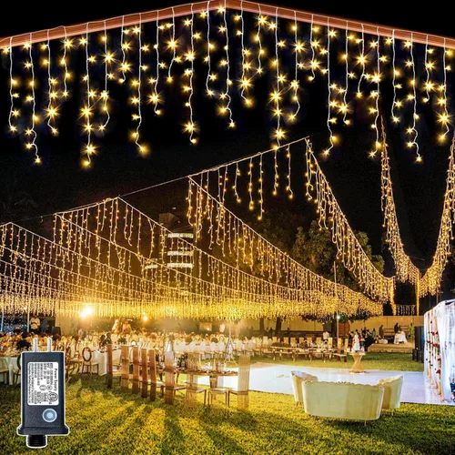 Vista 20 de Luces de carámbano de 33 pies para exteriores, luces de Navidad rojas y verdes para exteriores e interiores, 400 luces LED con 75 caídas