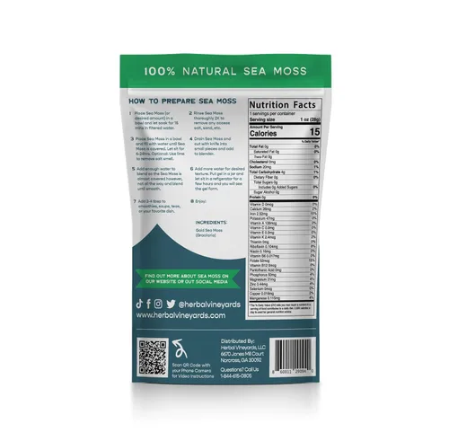 Vista 2 de Herbal Vineyards Musgo marino orgánico silvestre dorado crudo de 1.4 onzas, sin OMG, rico en nutrientes para tés, batidos, helado y gel de musgo