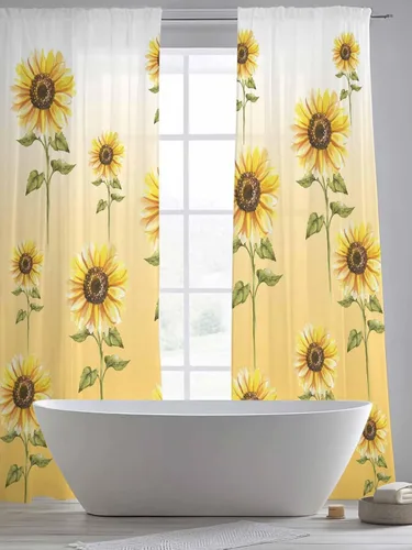 Vista 6 de Juego de paneles de cortinas de girasol, cortinas de gasa para cocina, cortinas de gasa de privacidad para sala de estar, dormitorio, decoración