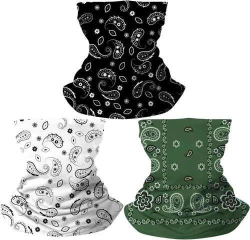 Vista 5 de CORIRESHA 3 piezas de polaina de cuello de cachemira pasamontañas bandana protección contra el polvo y el sol máscara facial para hombres y mujeres