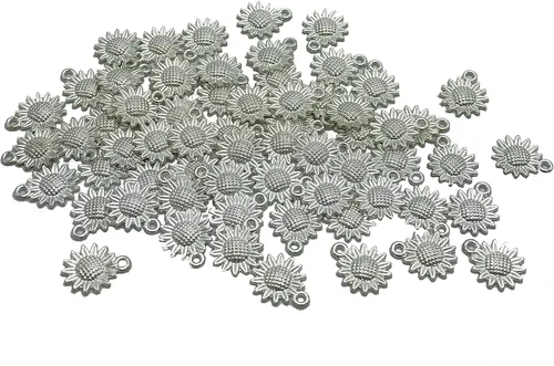 Vista 5 de 100 piezas de abalorios de girasol suministros artesanales colgantes hallazgos de joyería colgante colgante de aleación para hacer joyas, collares