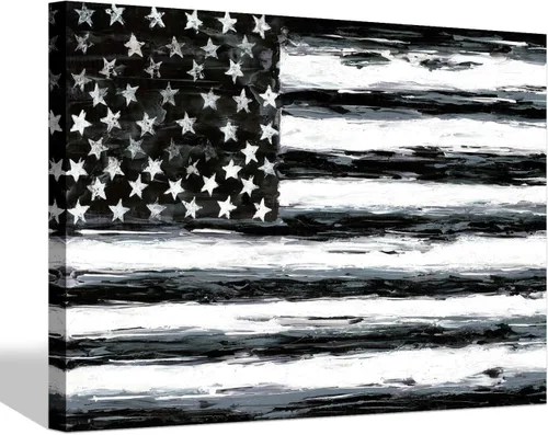 Vista 7 de SD SOFT DANCE Lienzo decorativo para pared, diseño de bandera americana, imagen patriótica de Estados Unidos, estrellas blancas y negras, pintura