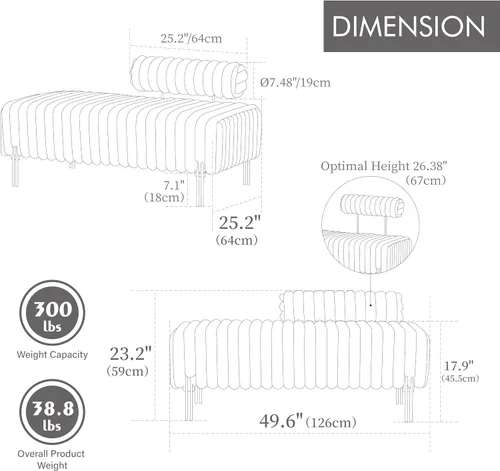 Vista 2 de Aoowow Banco otomano de pana para dormitorio, de 49.6 pulgadas de largo, banco otomano para sala de estar, extremo de cama, ventana rectangular