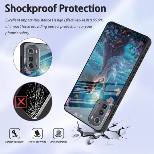 Vista 321 de Funda para Motorola Moto Edge 2022, cubierta trasera de vidrio templado con protector de pantalla, funda protectora a prueba de golpes para Motorola