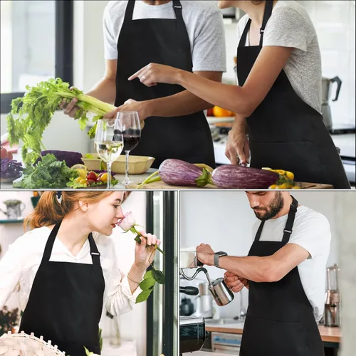 Vista 7 de NLUS Delantales de chef para hombres y mujeres, delantales de cocina para mujeres con 2 bolsillos, delantales ajustables, resistentes al agua y al