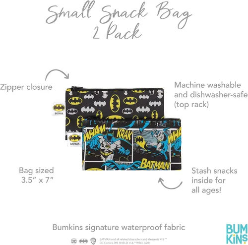 Vista 5 de Bumkins - Bolsas reutilizables para snacks, para almuerzo escolar de niños y porciones para adultos, tela lavable, bolsa con cierre de tela