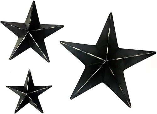 Vista 5 de Bellaa 24131 Barn Stars - Juego de 3 piezas de 12 pulgadas, 9 pulgadas, 6 pulgadas, rústico, negro, retro, arte para pared, diseño de Texas Western