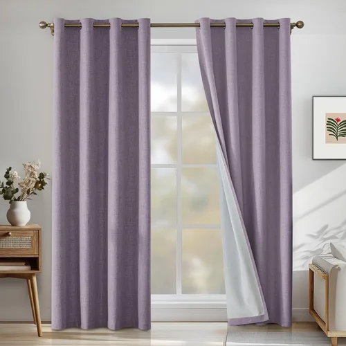 Vista 32 de Cortinas 100% opacas para dormitorio, cortinas opacas de 63 pulgadas de largo, cortinas opacas de lino para sala de estar, cortinas con ojales