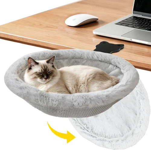 Vista 9 de Cat Desk Bed, One-Click Foldable Cat Bed for Desk Hammock Up to 40 Lbs Gray
