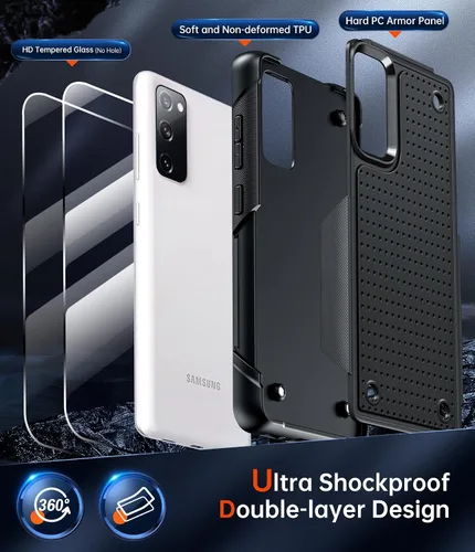 Vista 2 de LeYi Funda para teléfono S20 FE 5G: Funda Samsung S20FE 5G con [2 unidades] protectores de pantalla, resistente a golpes de servicio pesado de doble