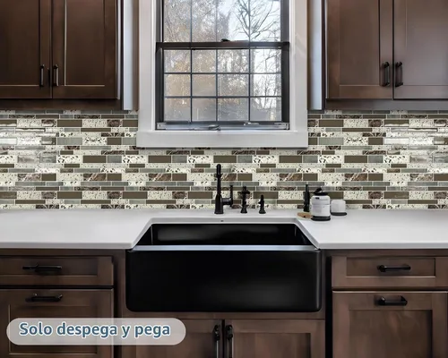 Vista 8 de DEWOO Azulejos autoadhesivos 3D de pared para salpicaduras, color marrón