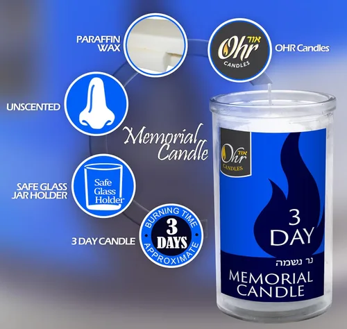 Vista 2 de Ohr Yahrzeit Memorial Candles - Velas Yahrzeit de 3 días en vaso de vidrio, 1 paquete