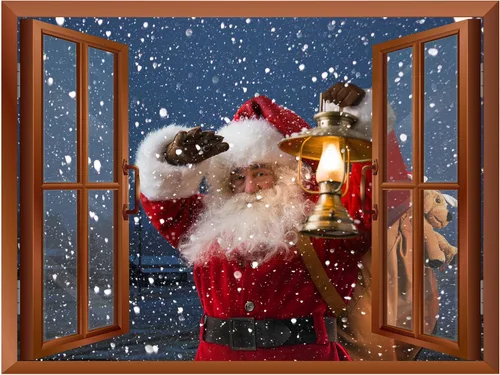Vista 2 de wall26 Adhesivo de Pared Papá Noel Llevando Regalos Ventana Abierta Mural, No Se Despega y No Se Pega, Papel Tapiz No Tejido Decorativo