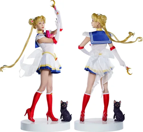 Vista 3 de MRHALLACG COS Anime Sailor Moon Usagi Tsukino SuperS - Vestido de combate para cosplay, disfraz de Halloween para niños y mujeres adultas