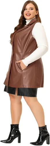 Vista 3 de Agnes Orinda Chalecos de talla grande para mujer, sin mangas, con solapa, casual, chaquetas de poliuretano