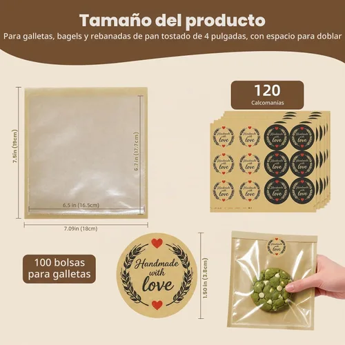 Vista 2 de 100 bolsas de galletas de 7.1 x 7.5 pulgadas con sello y 120
