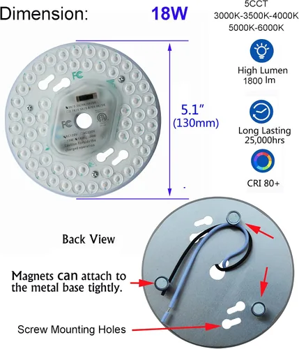 Vista 5 de Ventilador de techo LED regulable de 18 W, luz de montaje empotrado, kit de reacondicionamiento del motor, bombilla fluorescente circular de panel
