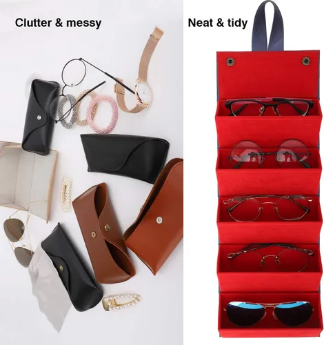 Vista 5 de MoKo - Organizador de gafas de sol con 5 ranuras, estuche de viaje para gafas de sol portátil, estuche de almacenamiento para mujeres y hombres