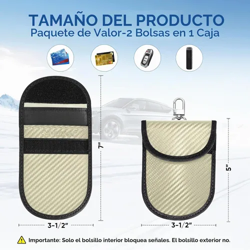 Vista 5 de TICONN 2PK Faraday - Bolsa para llavero de coche, bolsa de bloqueo RFID NFC Beige