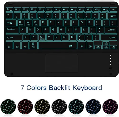 Vista 4 de Funda de teclado retroiluminada para Galaxy Tab A8 de 10.5 pulgadas, modelo 2021 SM-X200/X205/X207, funda de soporte de piel sintética con teclado