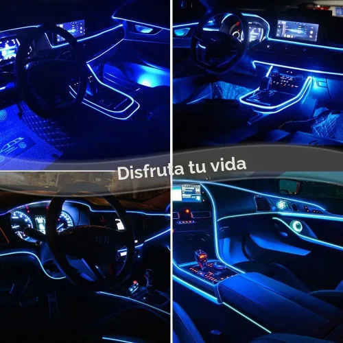 Vista 5 de Luces de cable EL para el interior del coche, luz de panel azul neón de 16 pies/5 m, tira de luz LED para coche, USB 5V, decoración