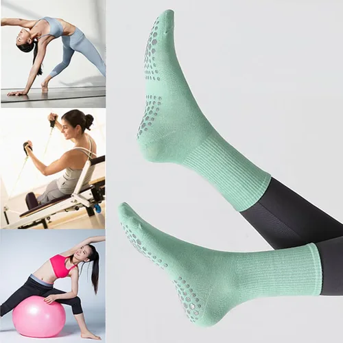 Vista 5 de Tergy 8 pares de calcetines largos de yoga con agarre para mujer, calcetines antideslizantes antideslizantes para pilates, barras, danza, yoga