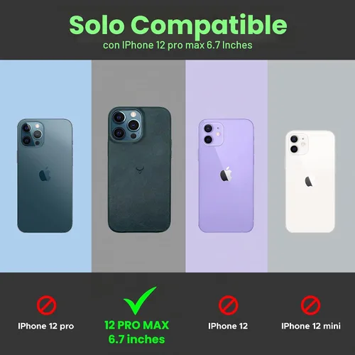 Vista 3 de Funda de piel auténtica, funda de piel antiarañazos de grano completo encerada con aceite, compatible con iPhone 12 Pro Max, a prueba de golpes