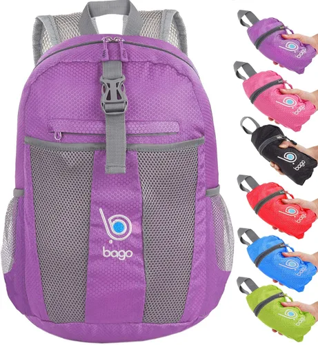 Vista 13 de Bago Mochila liviana Mochila plegable impermeable para viajes y deportes. Mochila plegable y que se puede guardar en una funda para adultos, hombres