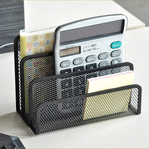 Vista 6 de VANRA Organizador de sobres de escritorio con 2 letras pequeñas, malla metálica con 3 compartimentos verticales verticales (2 negros)