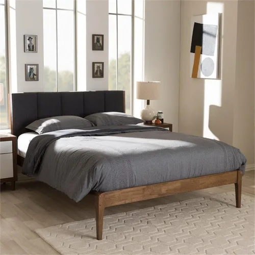Vista 2 de BOWERY HILL Cama King de tela Mid-Century con plataforma en gris/marrón nogal