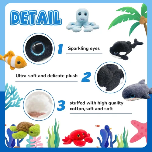Vista 4 de 6 animales de peluche de animales marinos pequeños a granel, animales marinos, peluches suaves de animales marinos, lindos peluches de tortuga