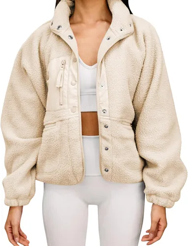Vista 18 de Aoang Abrigos de invierno para mujer, casual, con solapa, manga larga Verde militar