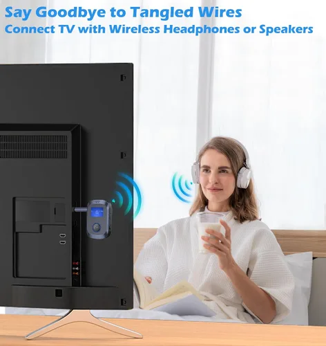 Vista 3 de Adaptador Bluetooth de avión para auriculares, transmisor Bluetooth para TV/PC/gimnasio, receptor de audio para receptor estéreo, receptor