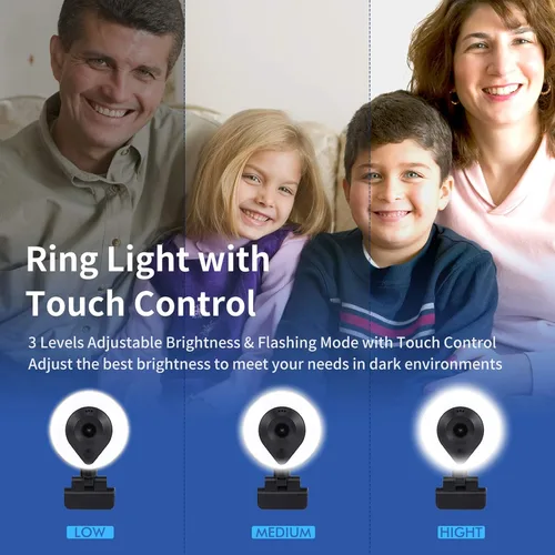 Vista 3 de Cámara web de 1080p AutoFocus 2K Brillo ajustable Cámara Web con micrófono estéreo y trípode para transmisión en vivo Educación a distancia