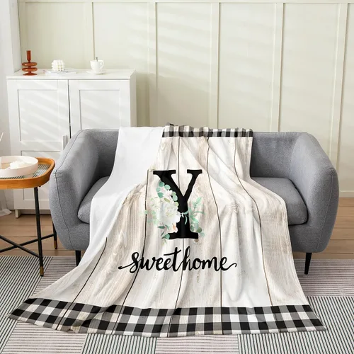 Vista 26 de Erosebridal Manta de franela de letras iniciales B, manta de vellón con letras ABC, 40 x 50 pulgadas, decoración rústica de granja, manta de felpa