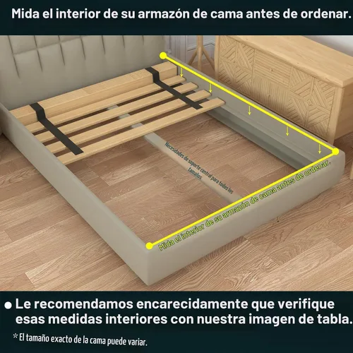 Vista 5 de Treaton, Tablero de Somier/Listones de Cama de Madera Horizontal Extra Resistente de 1 Pulgada, 72" x 39", Beige