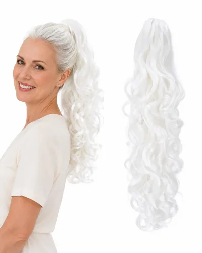 Vista 13 de Prettyshop - Extensión de cola de caballo de 24 pulgadas con clip, larga, voluminosa, ondulada, resistente al calor, color negro H63 Negro # 1 H63