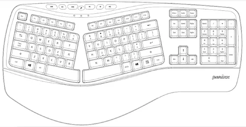 Vista 6 de Perixx PERIBOARD-312 Teclado ergonómico retroiluminado - USB con cable con 2 concentradores - Diseño dividido natural - LED blanco - Negro