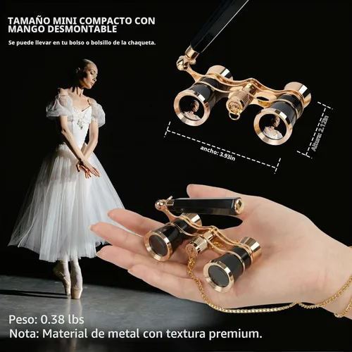 Vista 2 de Gafas de ópera 3 x 25 para mujer, Broadway Concert HD, minicular Thteater Negro-oro