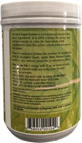Vista 2 de Dr. Joe's Super Greens - Vegano, Verde, Superalimento en polvo con proteína de cáñamo