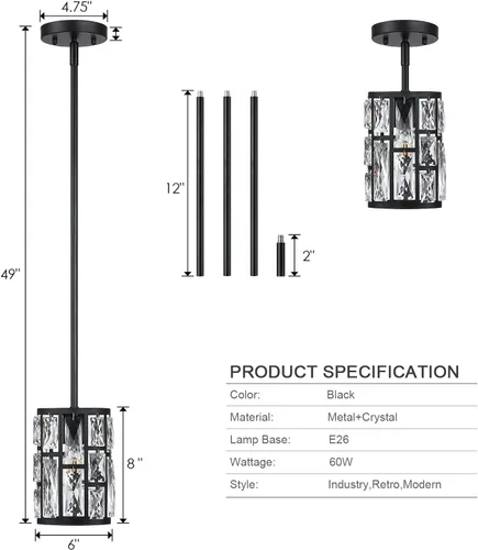 Vista 3 de MEXO Lámpara de techo semi empotrada, iluminación colgante ajustable, accesorio de iluminación cercano al techo