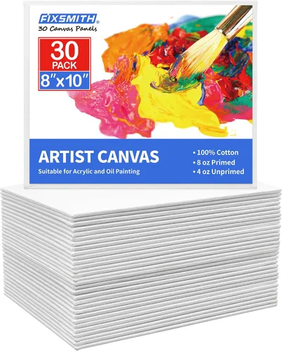 Vista 32 de FIXSMITH - Bastidores de lienzo para pintar 4x4 pulgadas, paquete súper económico de 24 mini lienzos, paneles de lienzo en blanco, 100% algodón