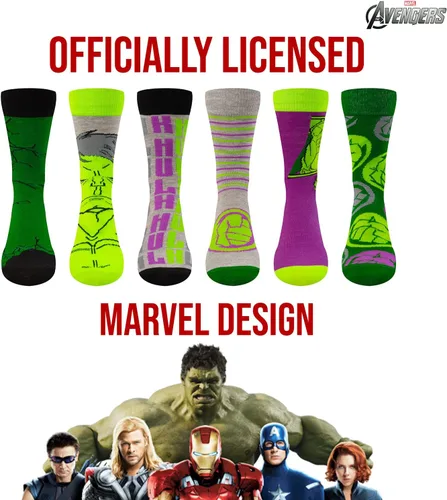 Vista 4 de Marvel Calcetines Legends para niños y hombres, paquete de 6 calcetines para hombres y niños, calcetines atléticos para hombres, calcetines